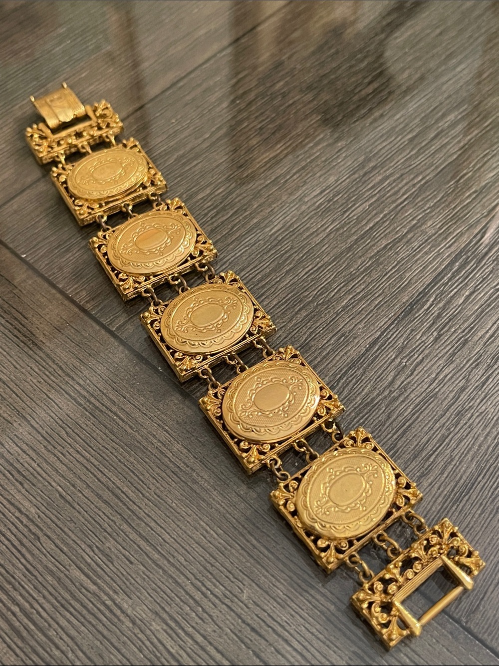 Vintage Victorian Revival Locket Bracelet design by Arthur Pepper ART Gold-tone